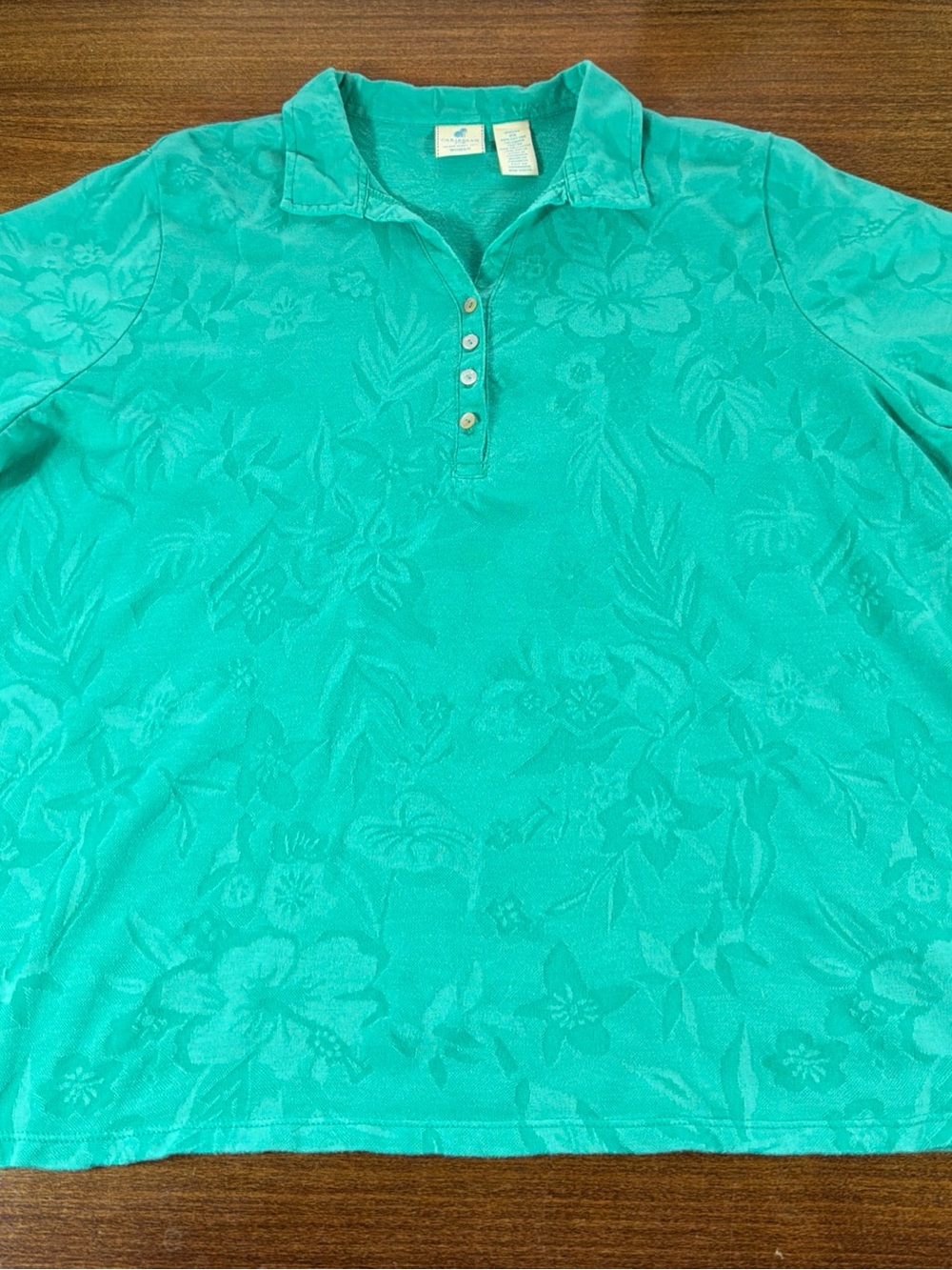 Caribbean Joe Woman’s Green Floral Collared Top